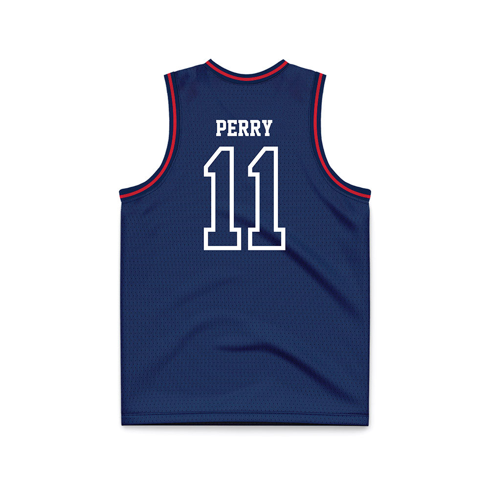 Dayton - NCAA Men's Basketball : Travis Perry - Navy Basketball Jersey-1
