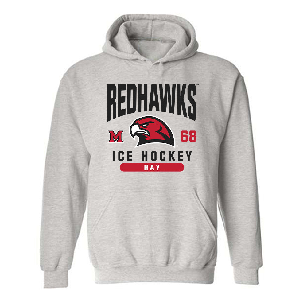 Miami of Ohio - NCAA Men's Ice Hockey : Ethan Hay - Classic Fashion Shersey Hooded Sweatshirt-0