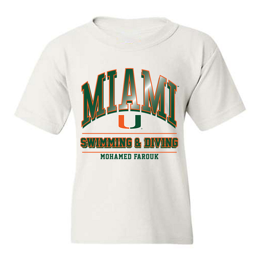 Miami - NCAA Men's Swimming & Diving : Mohamed Farouk - Classic Fashion Shersey Youth T-Shirt-0