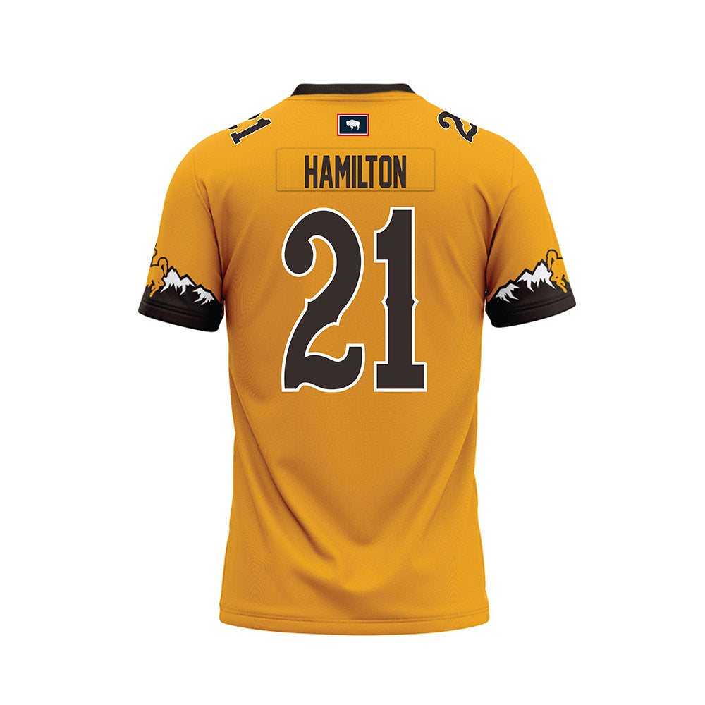 Wyoming - NCAA Football : Nico Hamilton - Gold Premium Football Jersey-1