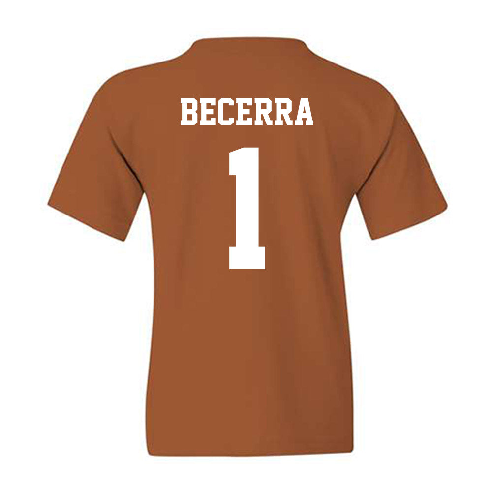 Texas - NCAA Baseball : Temo Becerra - Classic Shersey Youth T-Shirt-1