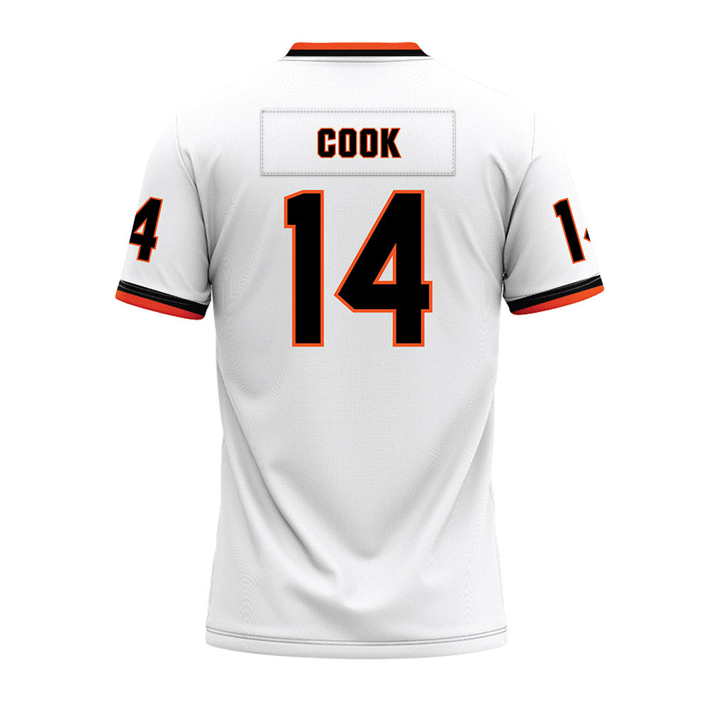 Oklahoma State - NCAA Football : Jeremy Cook - White Premium Football Jersey-1
