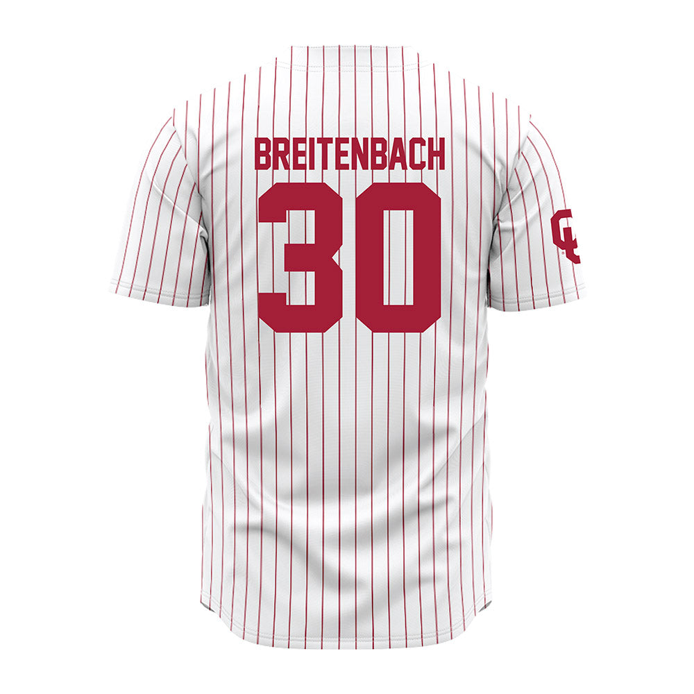 Oklahoma - NCAA Baseball : Finn Breitenbach - Pinstripe Jersey-1