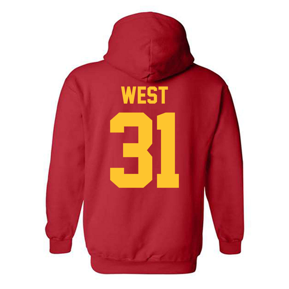 Ferris State - NCAA Men's Ice Hockey : Noah West - Classic Shersey Hooded Sweatshirt-1