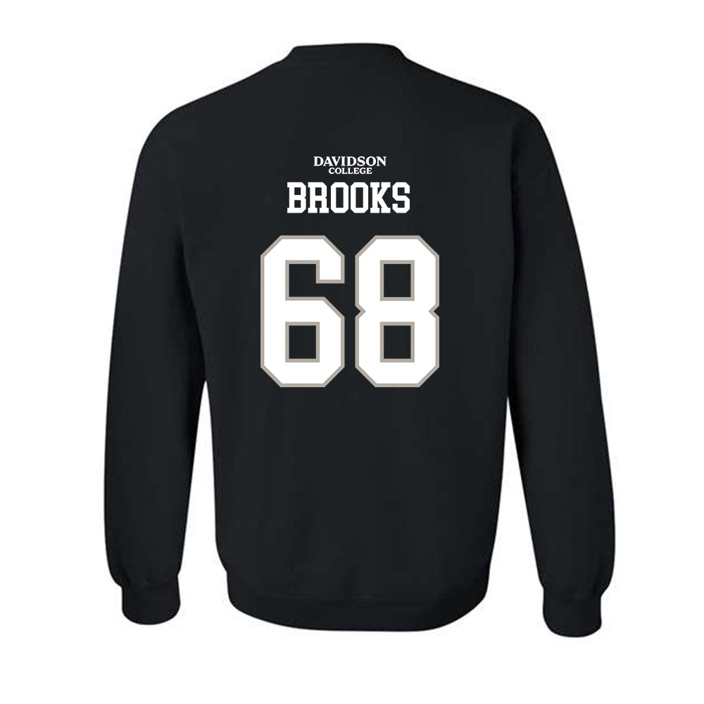Davidson - NCAA Football : David Brooks - Black Replica Shersey Crewneck Sweatshirt-1