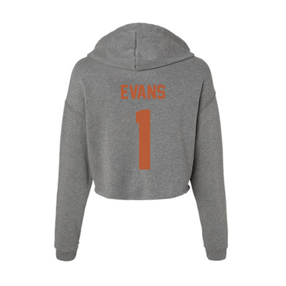 Texas - NCAA Men's Basketball : Amari Evans - Women's Crop Fleece Hooded Sweatshirt-1