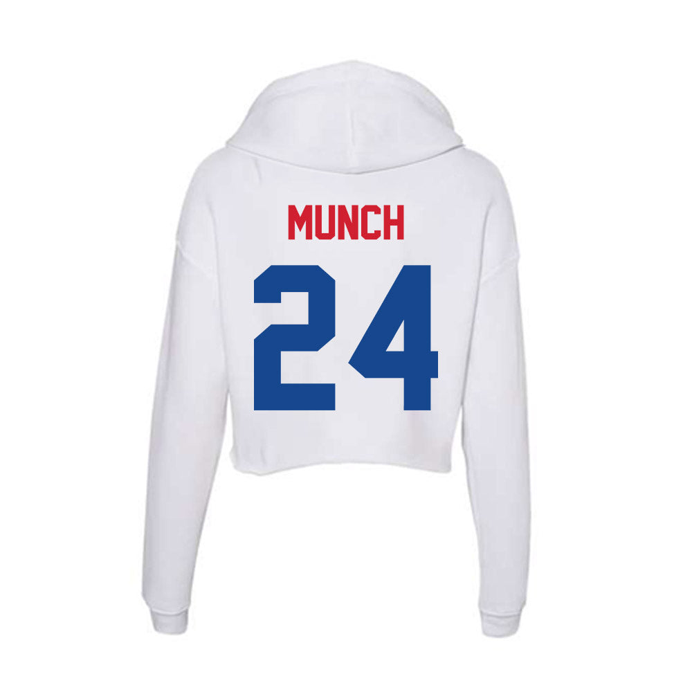 SMU - NCAA Men's Basketball : Johan Munch - Women's Crop Fleece Hooded Sweatshirt-1