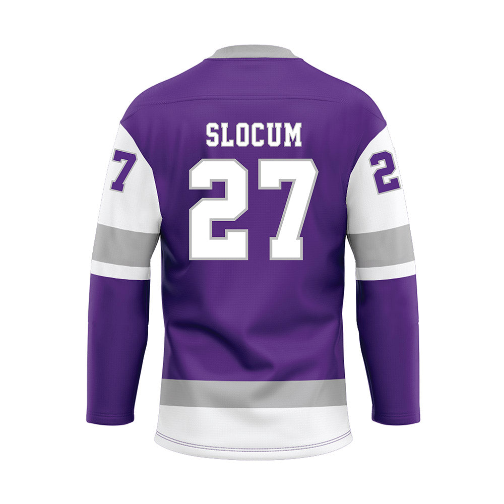 Stonehill - NCAA Women's Ice Hockey : Makenna Slocum - Purple Hockey Jersey-1