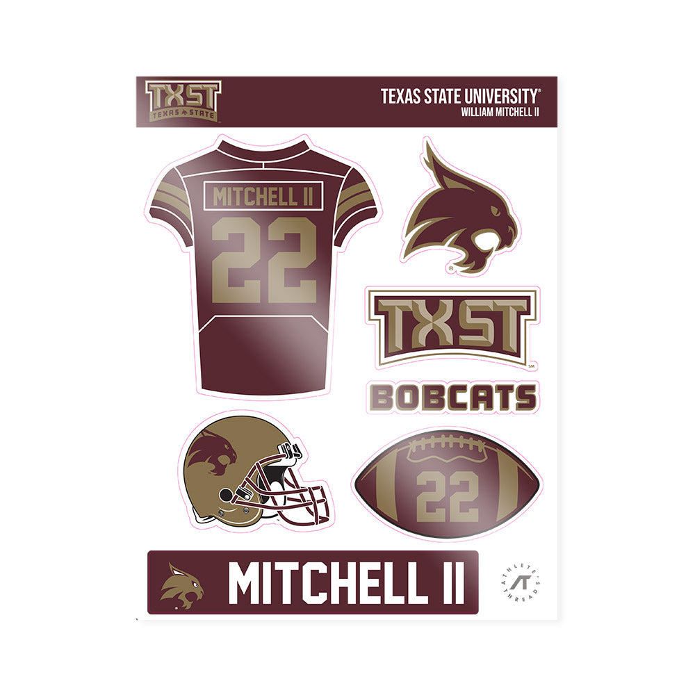 Texas State - NCAA Football : William Mitchell II - Sticker Sheet-0