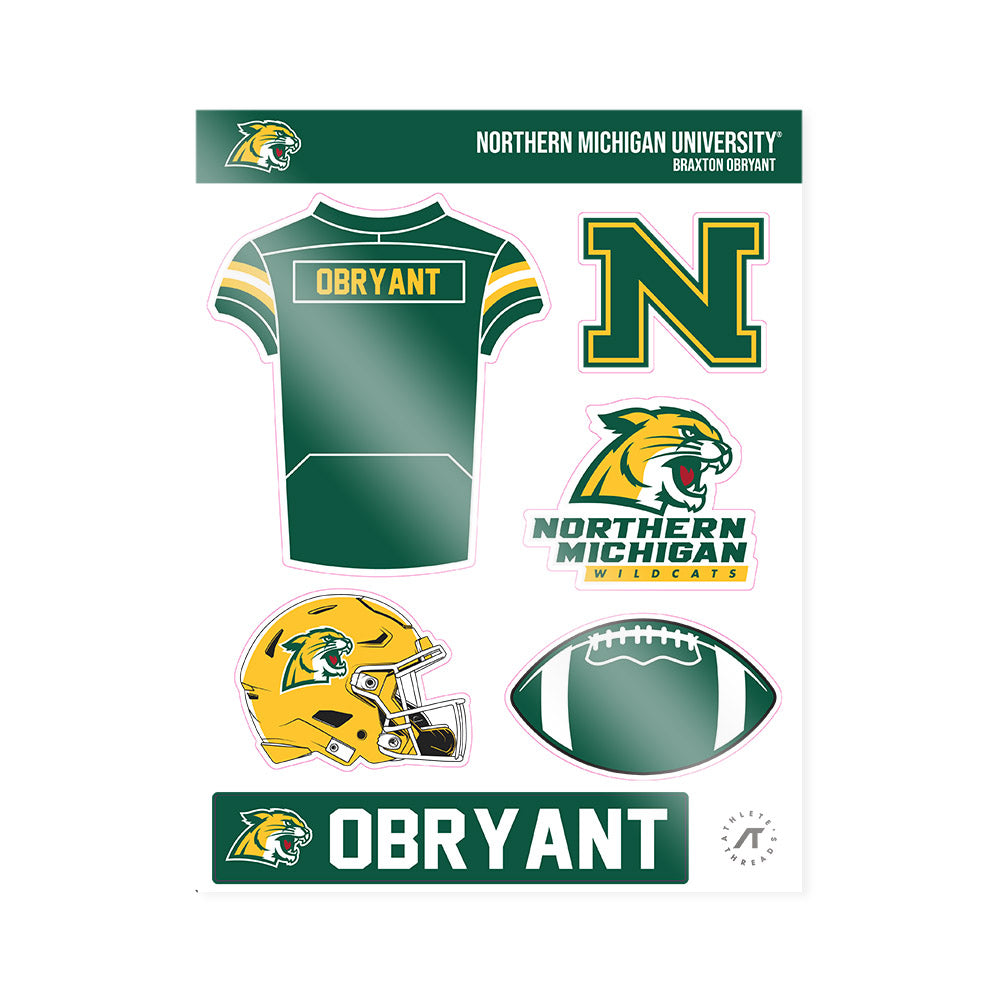 Northern Michigan - NCAA Football : Braxton OBryant - Sticker Sheet-0
