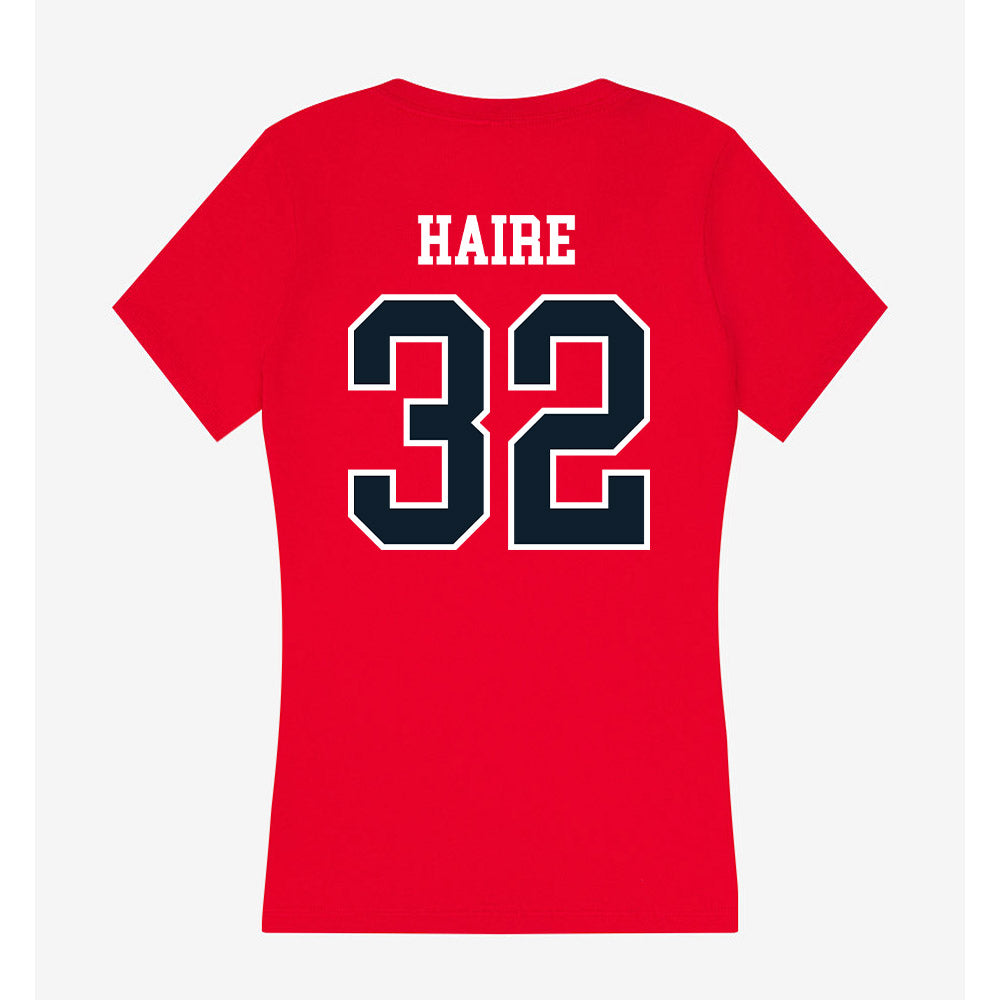 Dallas Baptist - NCAA Men's Basketball : Justin Haire - Women's V-Neck T-Shirt-1