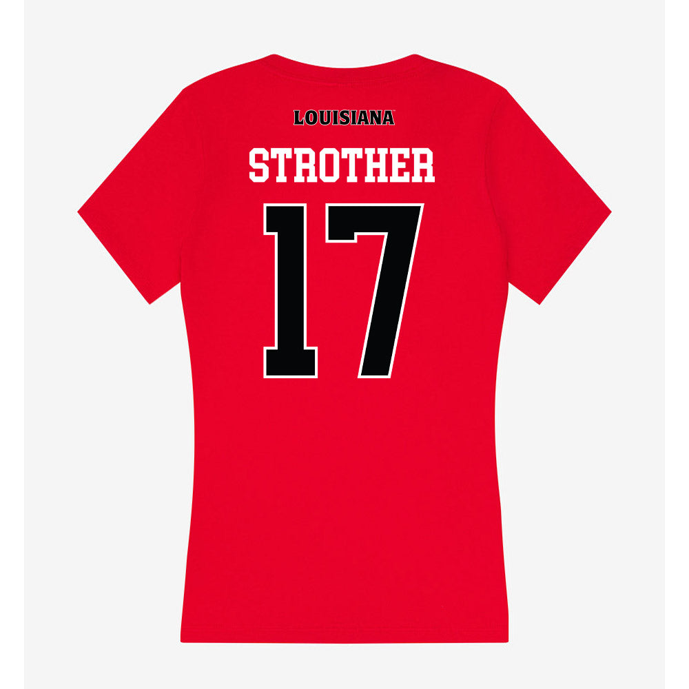 Louisiana - NCAA Football : Landon Strother - Women's V-Neck T-Shirt-1