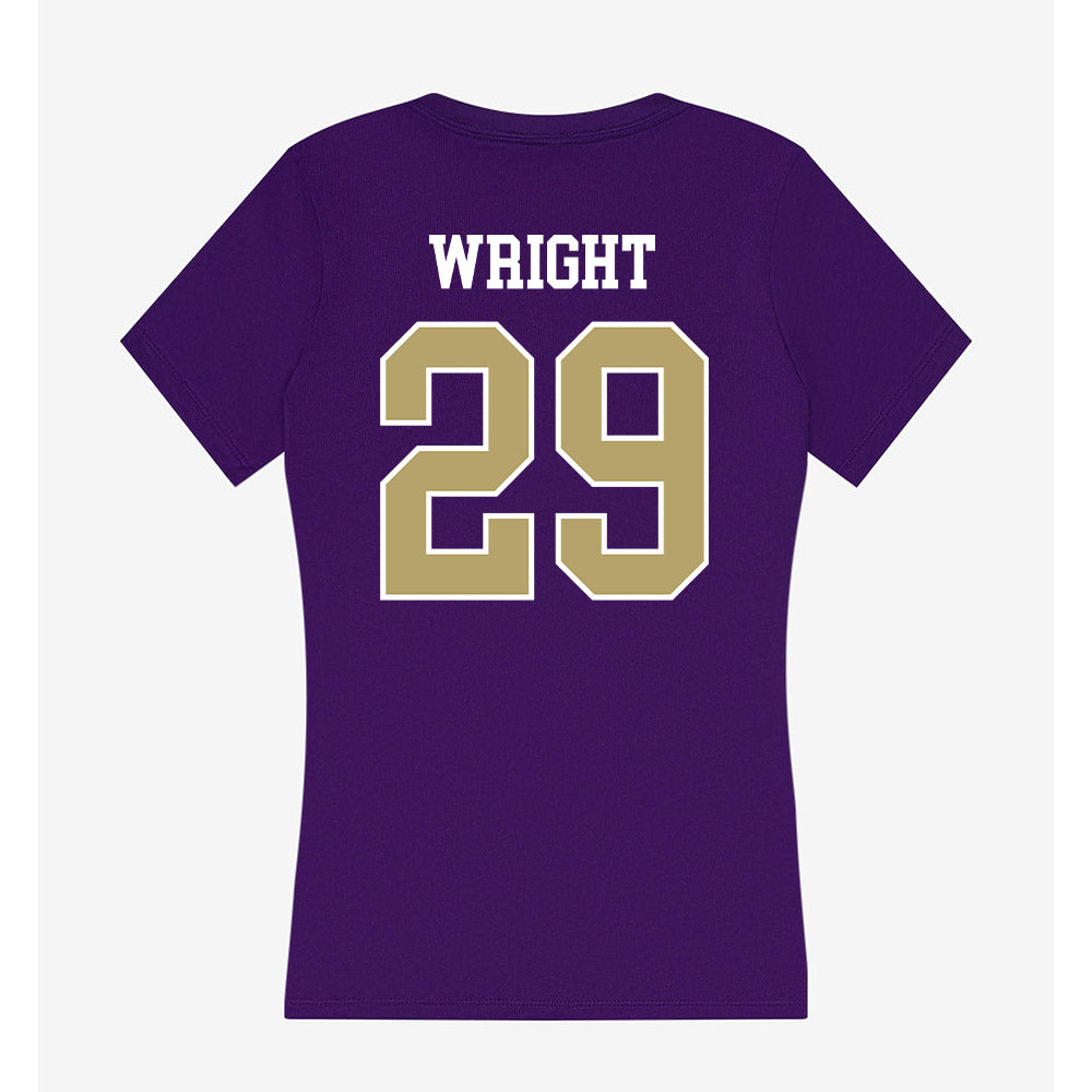 JMU - NCAA Football : KJ Wright - Women's V-Neck T-Shirt-1