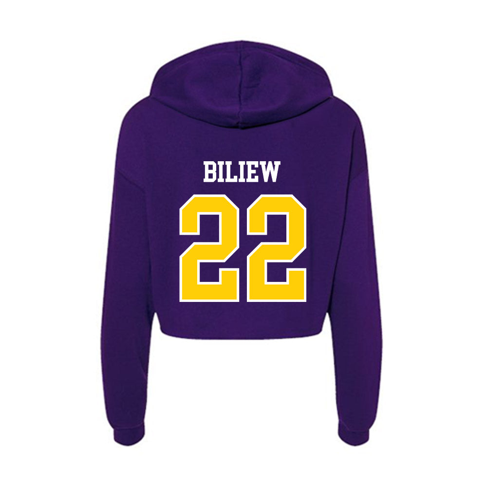 WIU - NCAA Men's Basketball : Goanar Biliew - Women's Crop Fleece Hoodie-1
