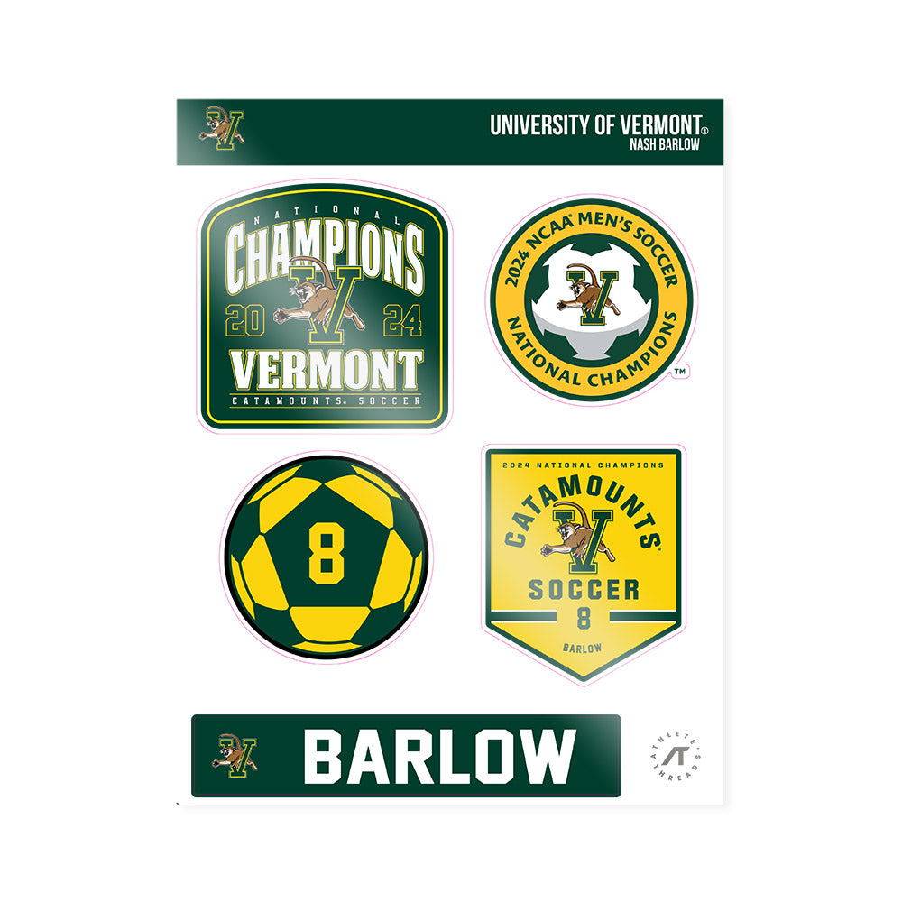 UVM - NCAA Men's Soccer : Nash Barlow - National Champs Sticker Sheet-0