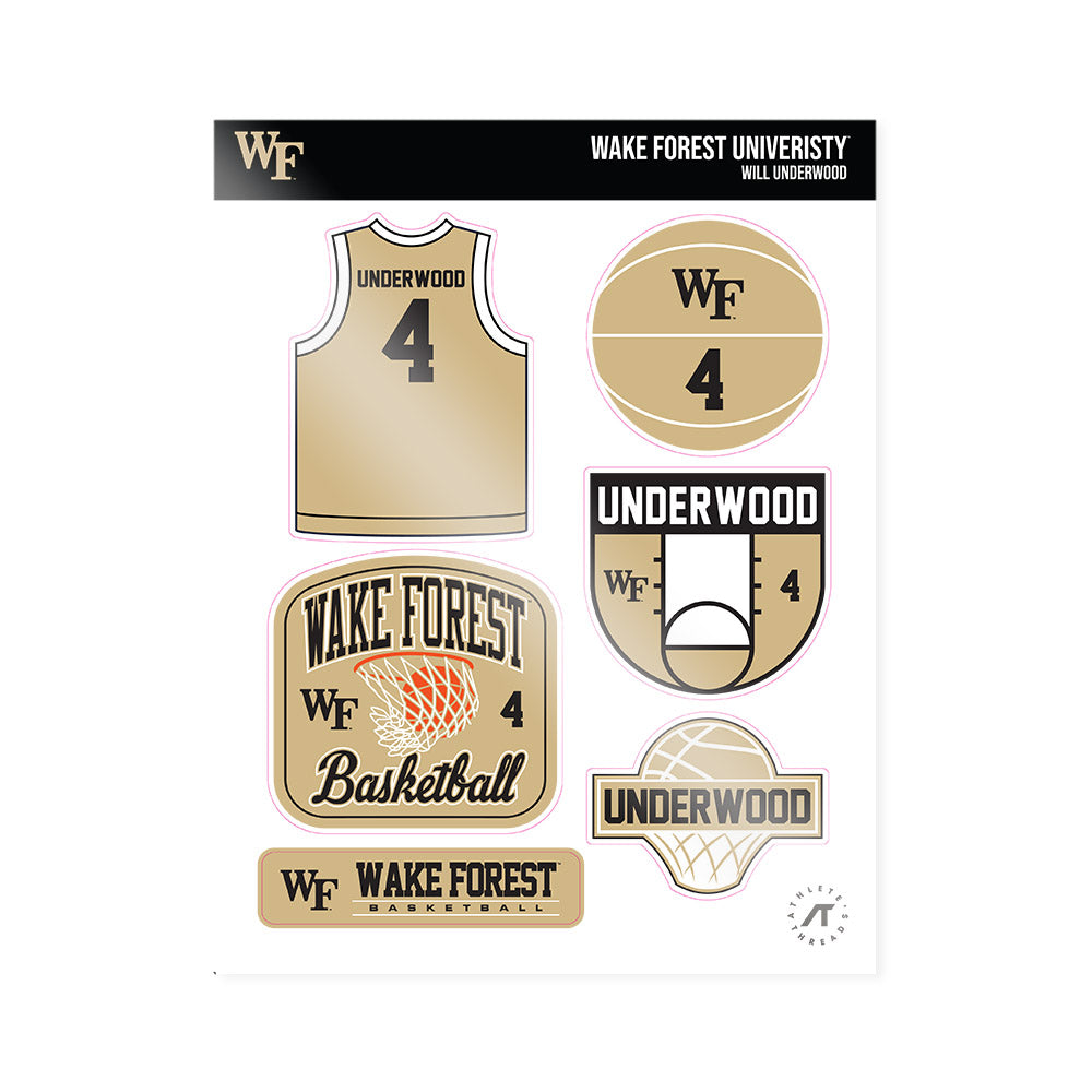 Wake Forest - NCAA Men's Basketball : Will Underwood - Sticker Sheet-0