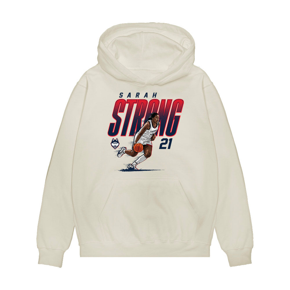 UConn - NCAA Women's Basketball : Sarah Strong - Caricature Premium Hooded Sweatshirt-0