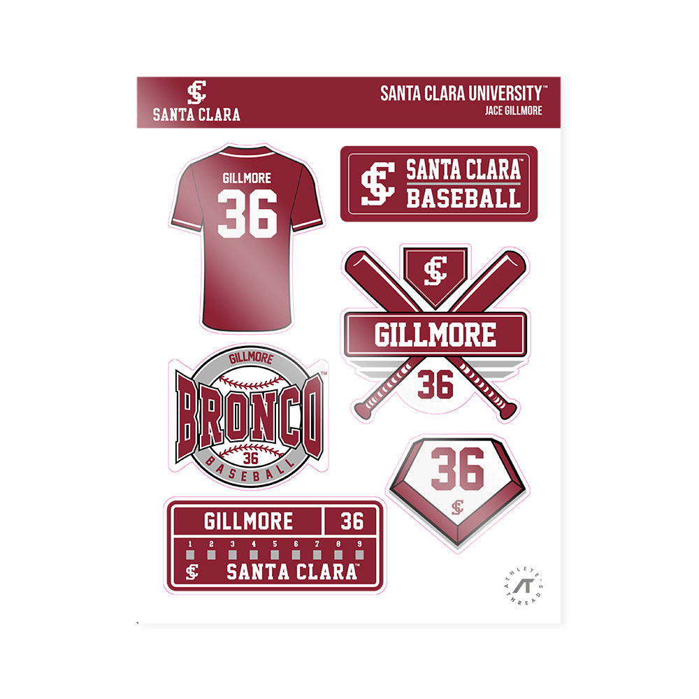 SCU - NCAA Baseball : Jace Gillmore - Sticker Sheet-0