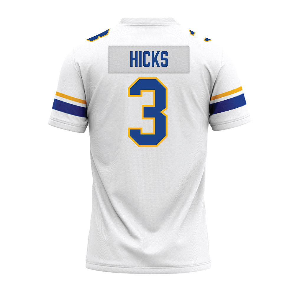 Pittsburgh - NCAA Football : Blue Hicks - White Premium Football Jersey-1
