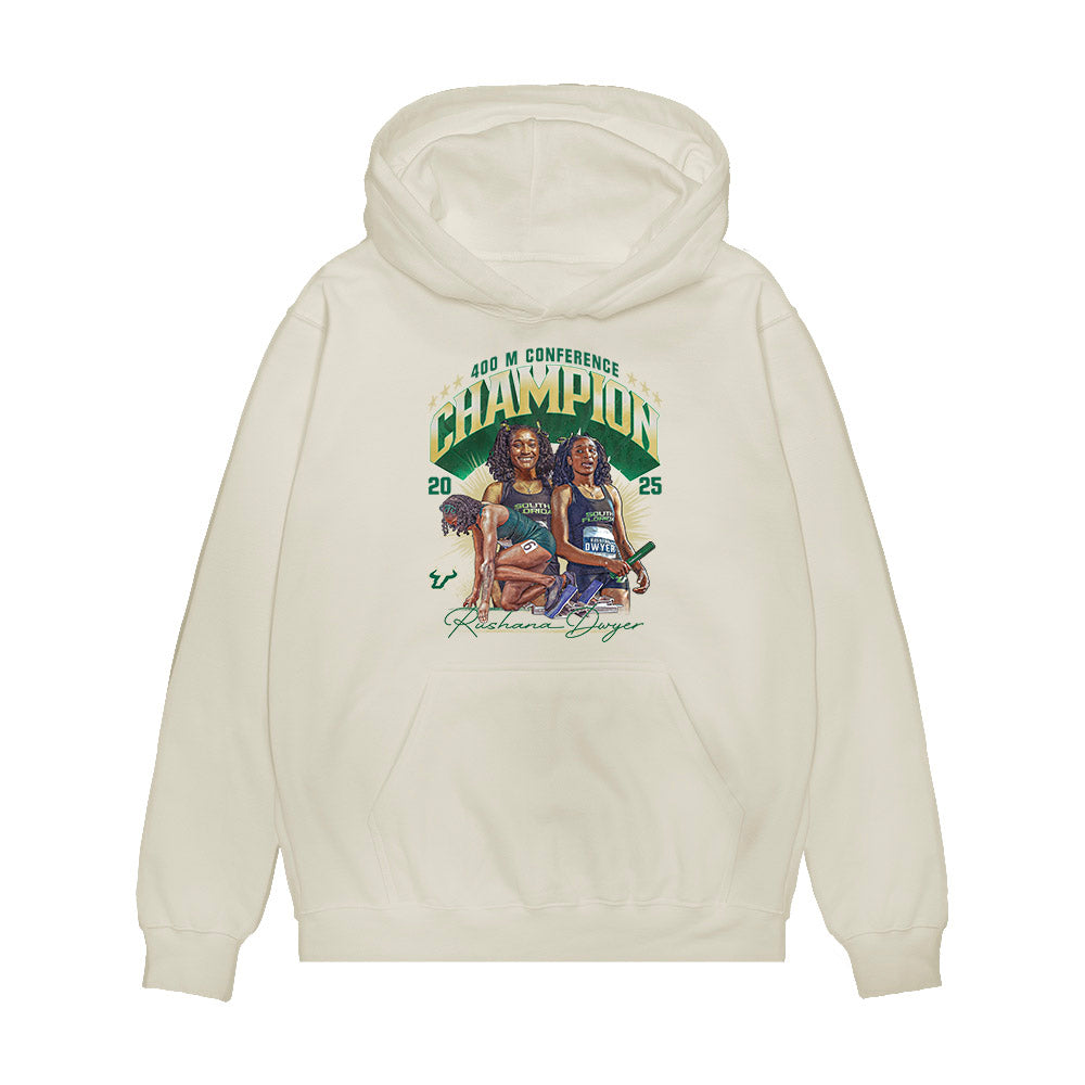USF - NCAA Women's Track & Field : Rushana Dwyer - 2025 Champion 400 M Collage Premium Hooded Sweatshirt-0