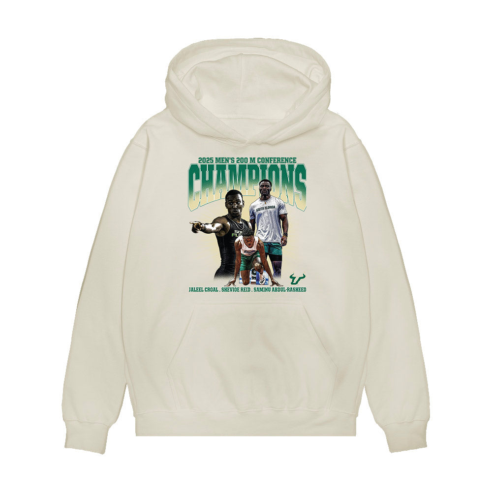 USF - NCAA Men's Track & Field : 2025 Champions 200 M Team Collage Premium Hooded Sweatshirt-0