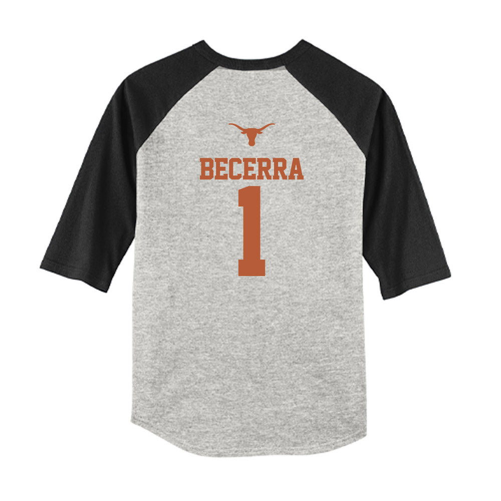 Texas - NCAA Baseball : Temo Becerra - USA Raglan Youth Raglan T-Shirt-1