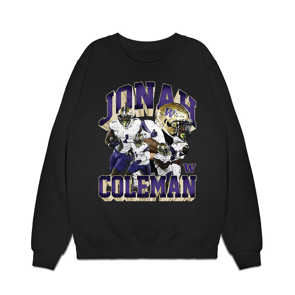 Washington - NCAA Football : Jonah Coleman - Collage Premium Crewneck Sweatshirt-0