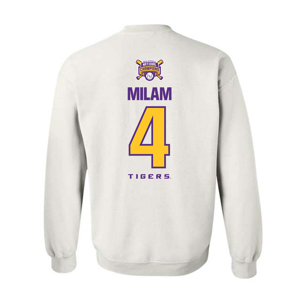 LSU - NCAA Baseball : Steven Milam - National Championship Shersey Crewneck Sweatshirt-1