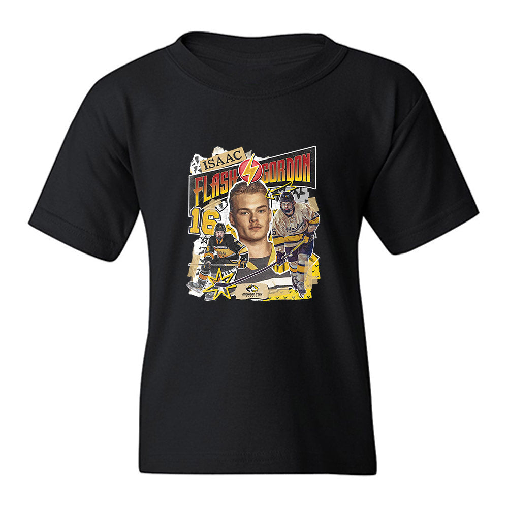 Michigan Tech - NCAA Men's Ice Hockey : Isaac Gordon - Collage Youth T-Shirt-0