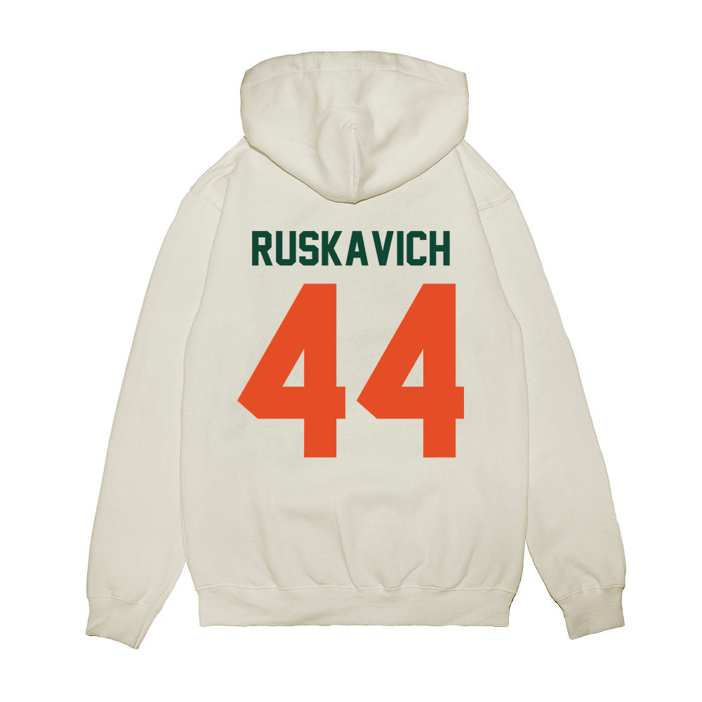 Miami - NCAA Football : Owen Ruskavich - Vintage Helmet Premium Hooded Sweatshirt-1