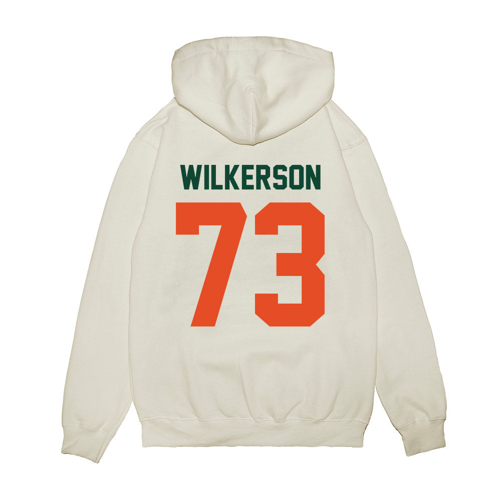 Miami - NCAA Football : Jaden Wilkerson - Vintage Helmet Premium Hooded Sweatshirt-1