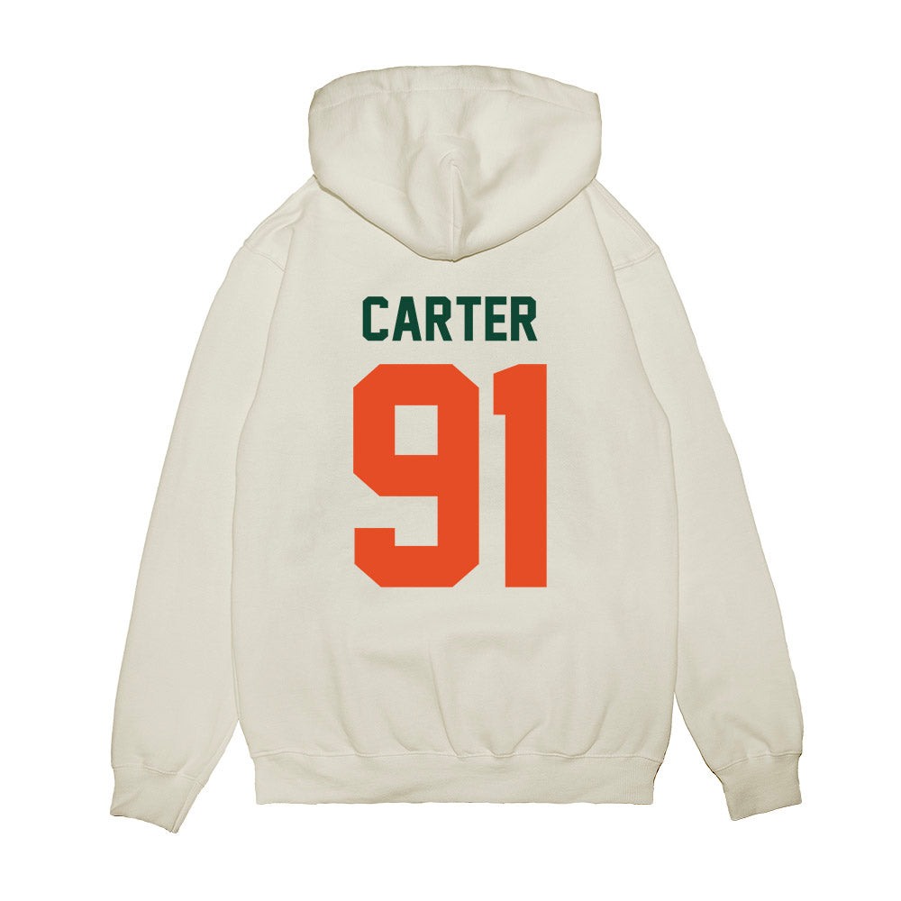 Miami - NCAA Football : Jarquez Carter - Vintage Helmet Premium Hooded Sweatshirt-1