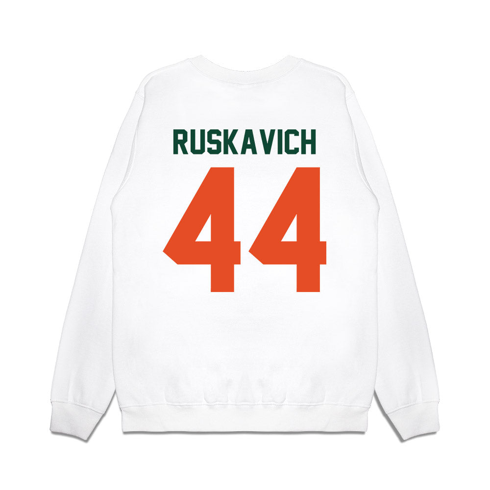 Miami - NCAA Football : Owen Ruskavich - Vintage Helmet Premium Crewneck Sweatshirt-1