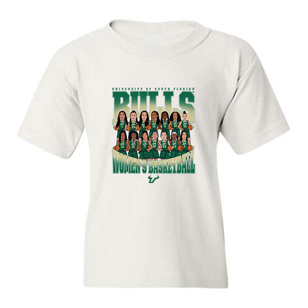 USF - NCAA Women's Basketball : - Team Caricature Youth T-Shirt-0