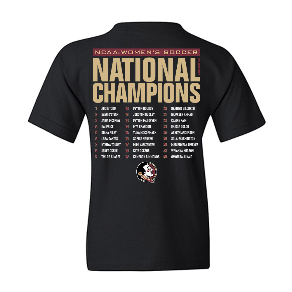 FSU - NCAA Women's Soccer : NCAA® 2025 National Champions Roster Youth T-Shirt-1