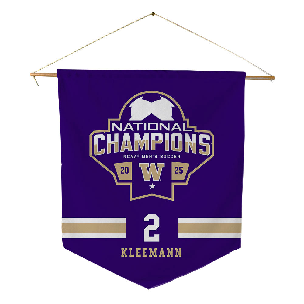 Washington - NCAA Men's Soccer : Philip Kleemann - NCAA® 2025 National Champs Pennant - 18" x 21"-0