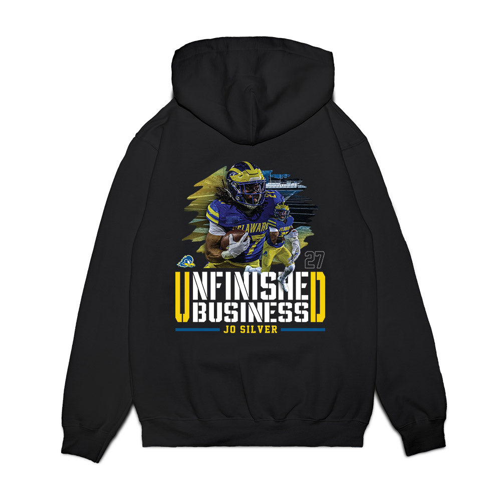 Delaware - NCAA Football : Jo Silver - Unfinished Business Premium Hooded Sweatshirt-1