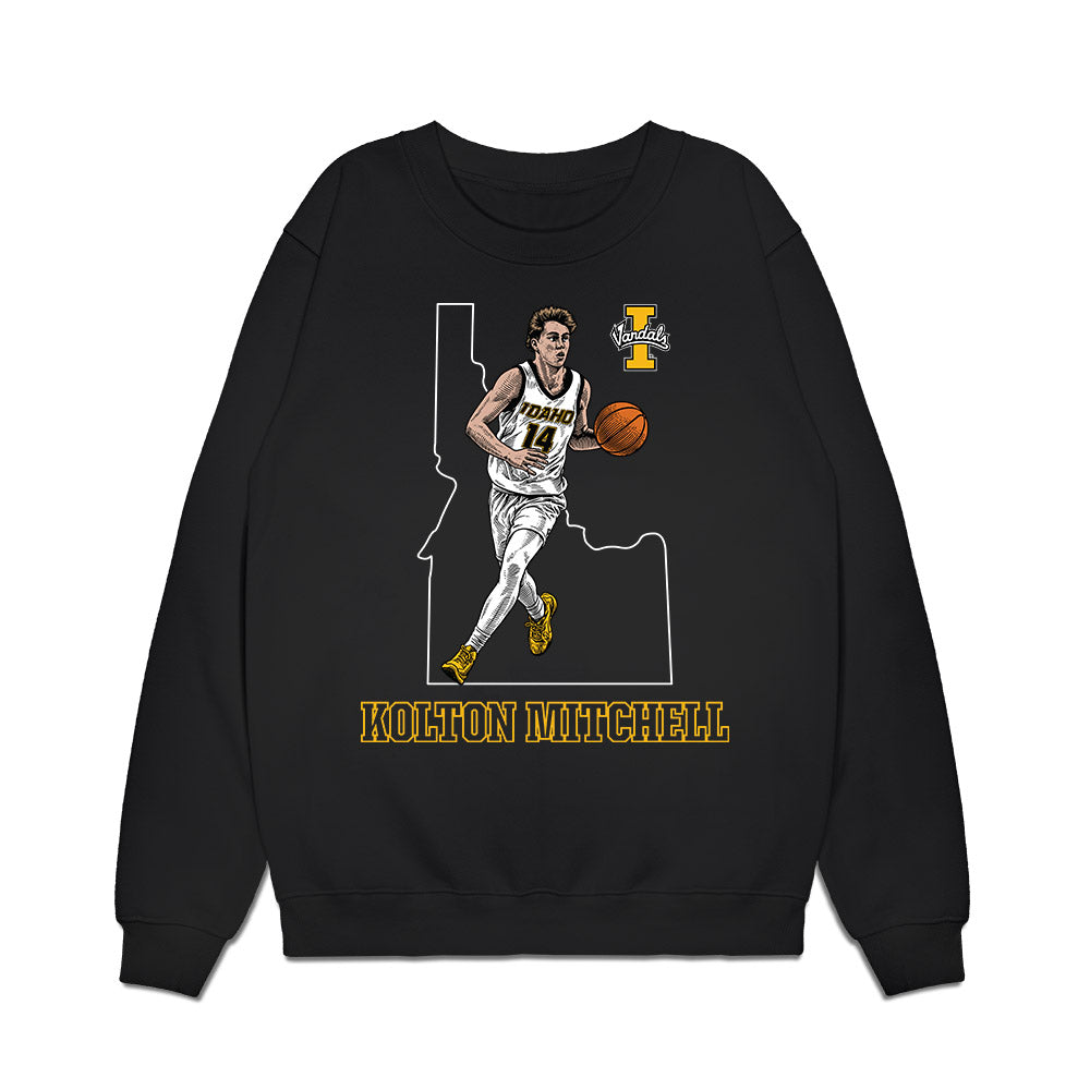 Idaho - NCAA Men's Basketball : Kolton Mitchell - Caricature Premium Crewneck Sweatshirt-0