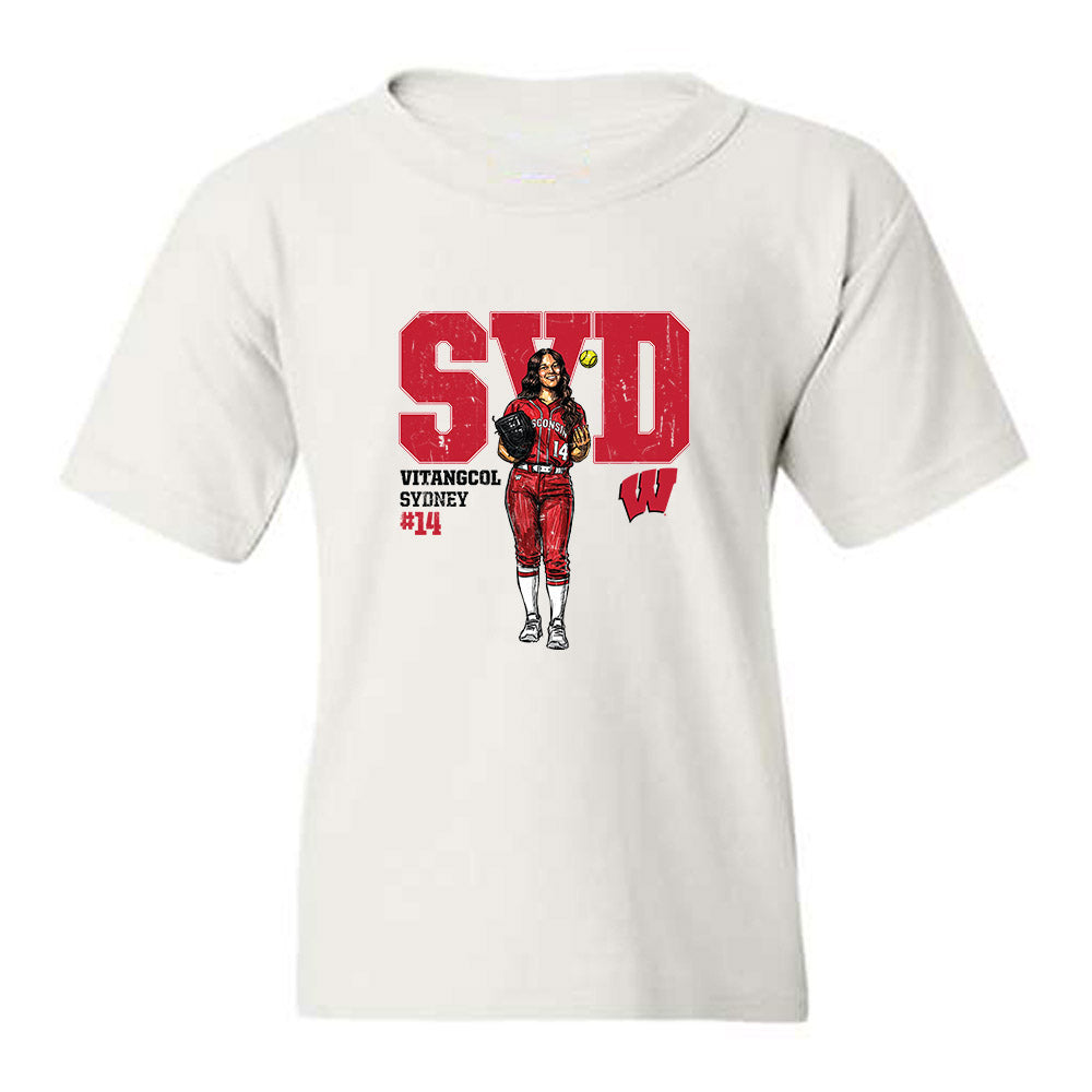 Wisconsin - NCAA Softball : Sydney Vitangcol - Caricature Youth T-Shirt-0