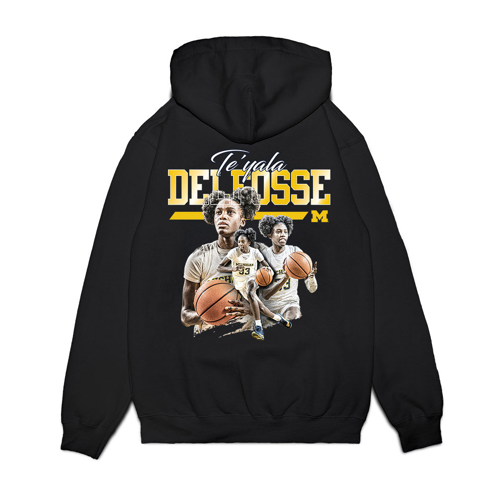 Michigan - NCAA Women's Basketball : Te'Yala Delfosse - Collage Premium Hooded Sweatshirt-1