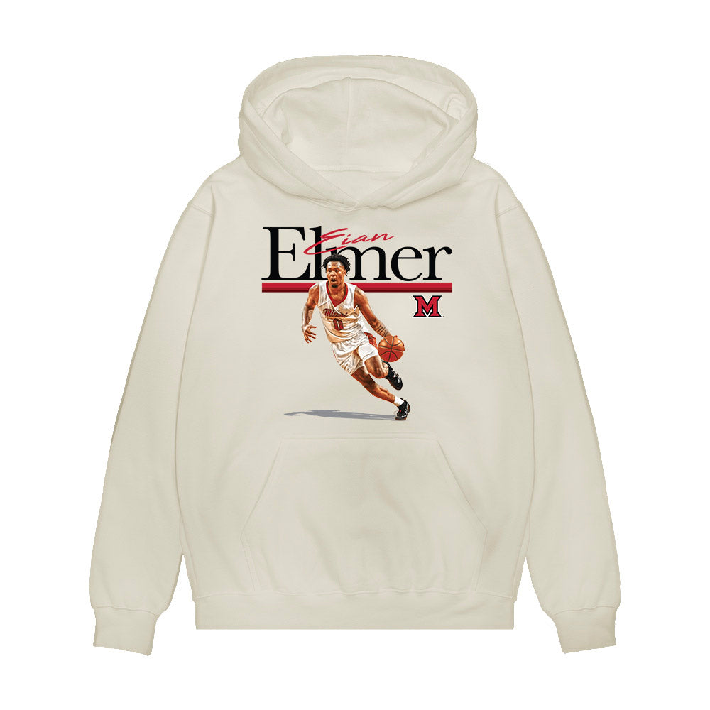 Miami of Ohio - NCAA Men's Basketball : Eian Elmer - Graphic Premium Hooded Sweatshirt-0