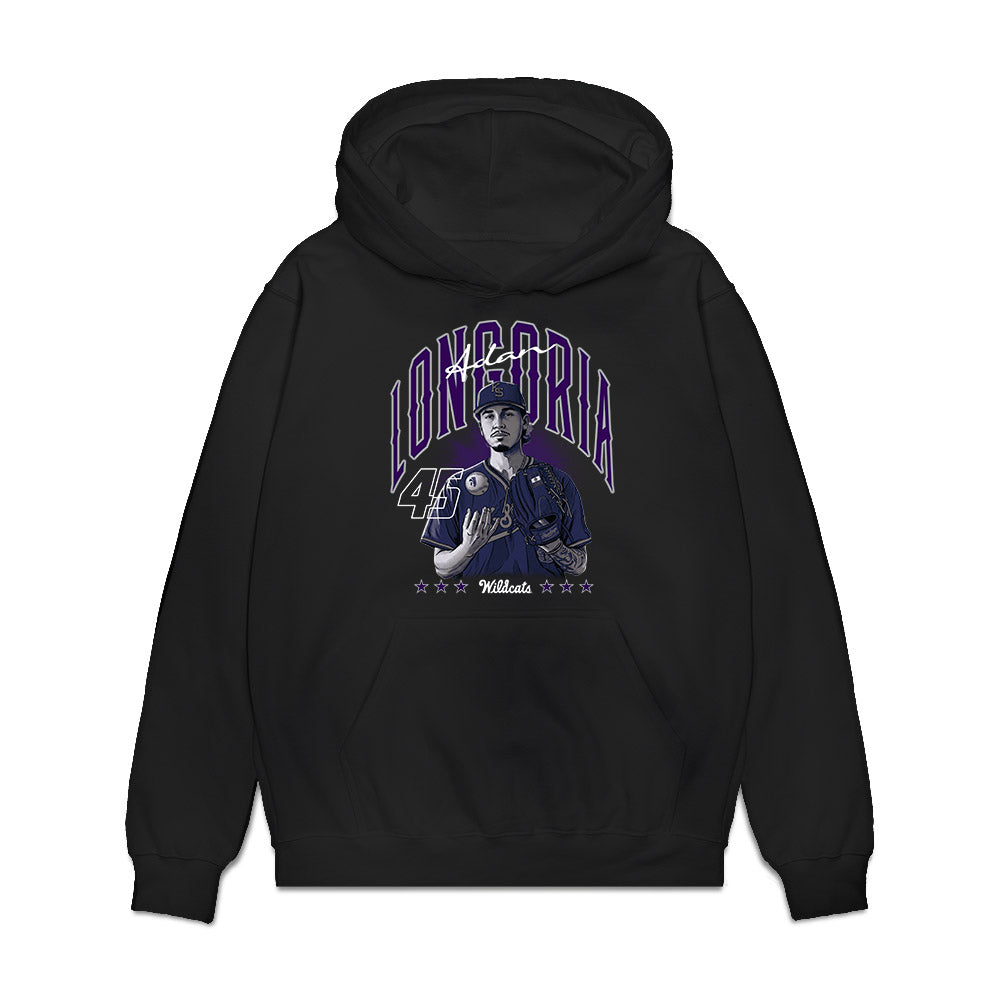 Kansas State - NCAA Baseball : Adan Longoria - Caricature Premium Hooded Sweatshirt-0