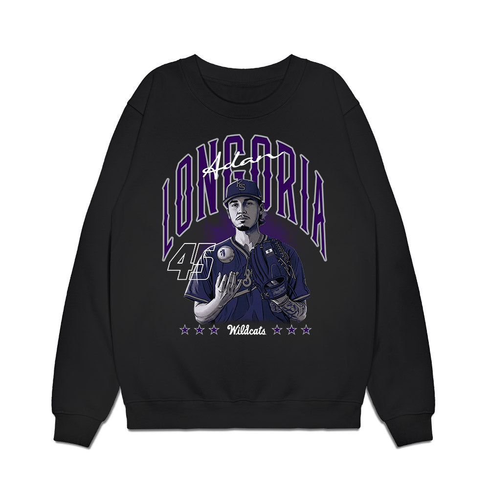 Kansas State - NCAA Baseball : Adan Longoria - Caricature Premium Crewneck Sweatshirt-0