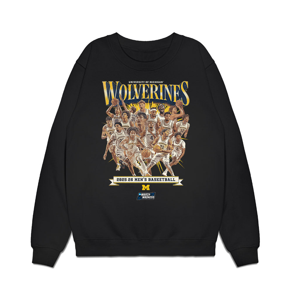 Michigan - NCAA Men's Basketball : NCAA® March Madness® 2026 Team Collage Premium Crewneck Sweatshirt-0