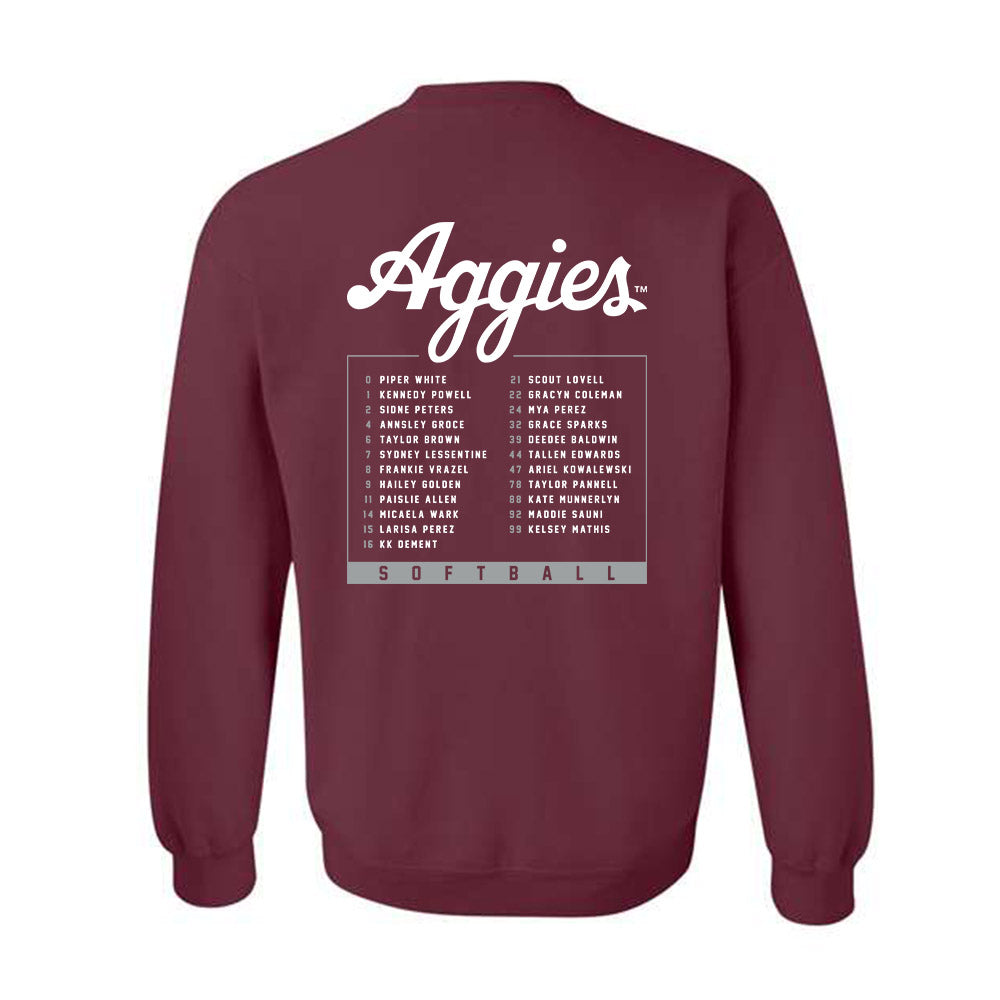 Texas A&M - NCAA Softball : 25-26 Roster Crewneck Sweatshirt-1