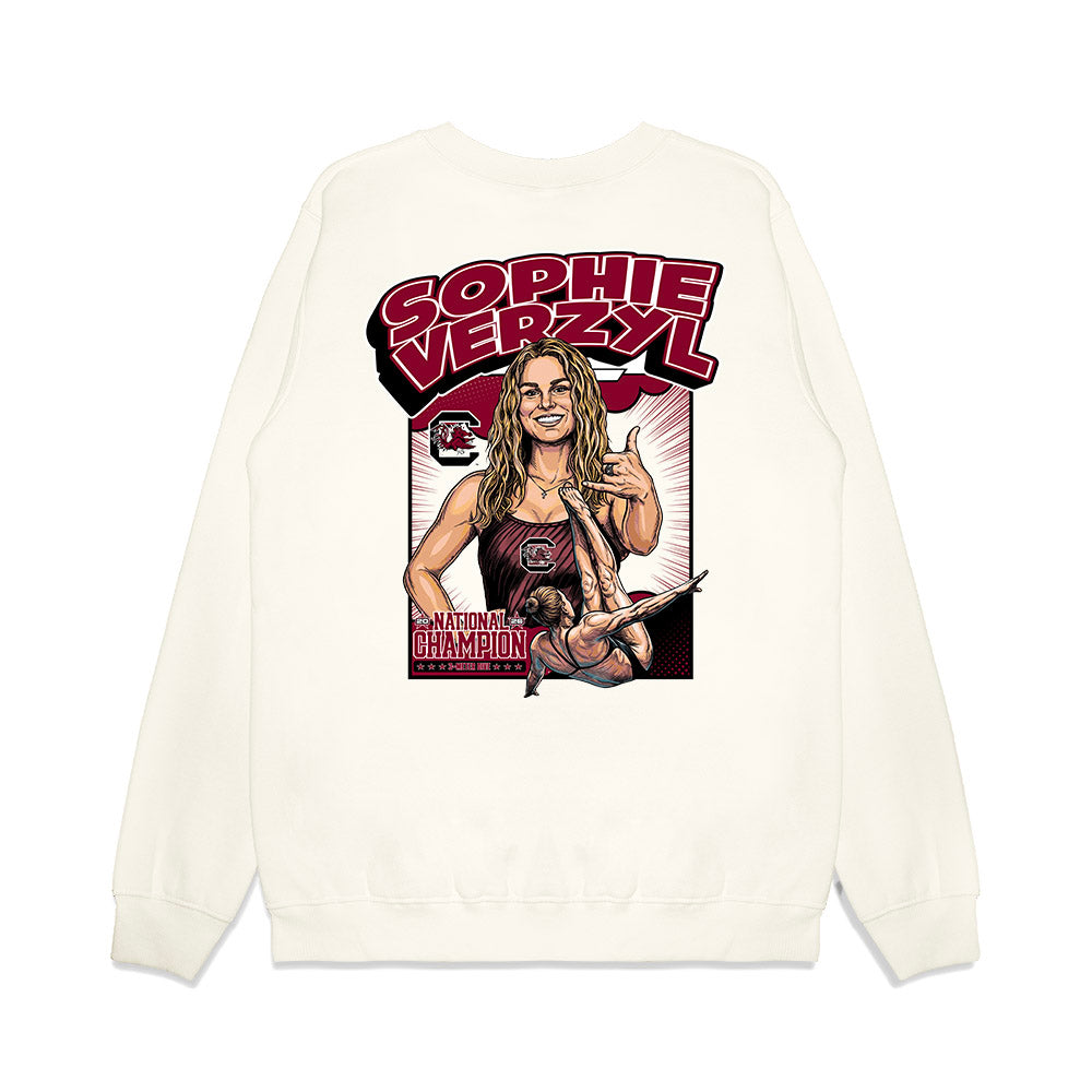 South Carolina - NCAA Women's Swimming & Diving : Sophie Verzyl - National Champion Caricature Premium Crewneck Sweatshirt-1