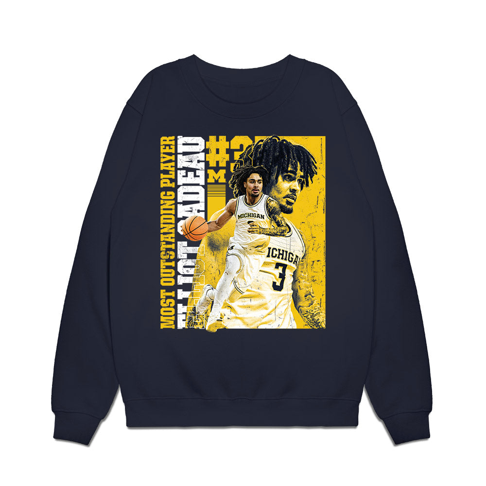 Michigan - NCAA Men's Basketball : Elliot Cadeau - Collage Premium Crewneck Sweatshirt-0
