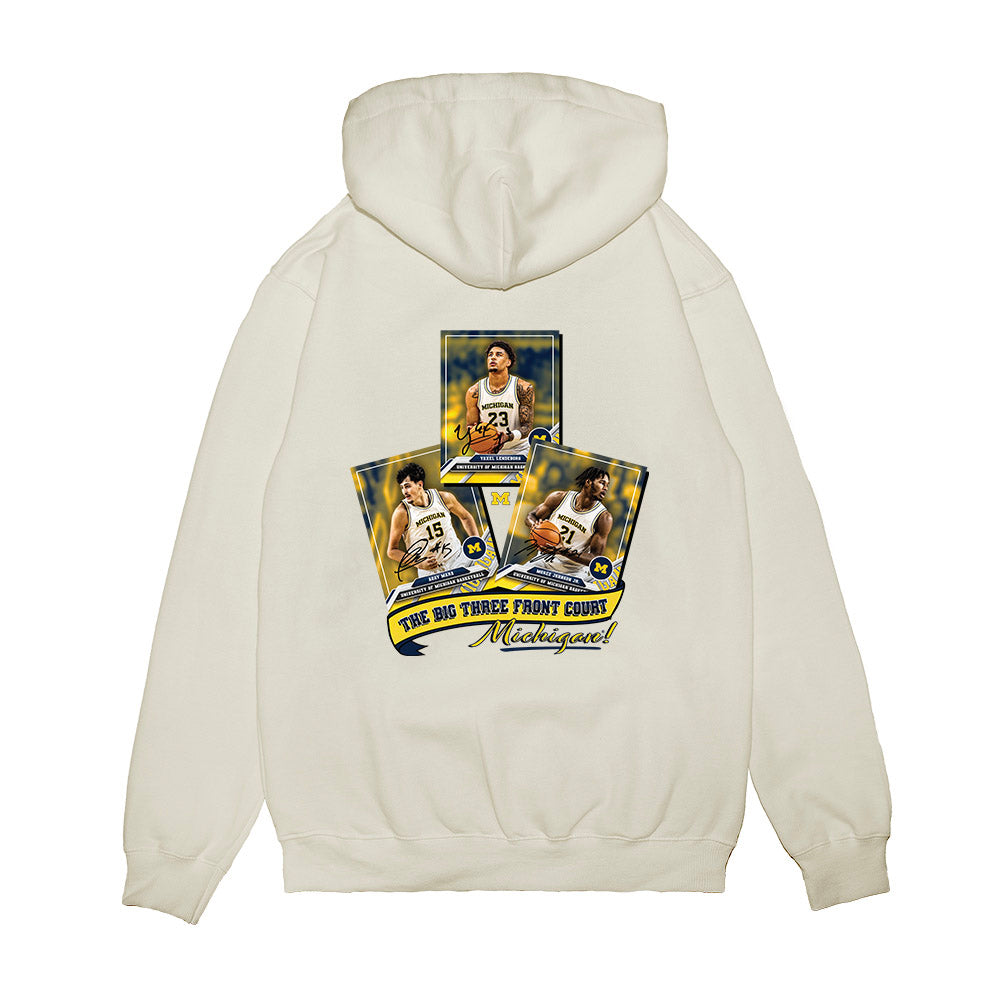 Michigan - NCAA Men's Basketball : Aday Mara & Morez Johnson Jr. & Yaxel Lendeborg - Graphic Premium Hooded Sweatshirt-1