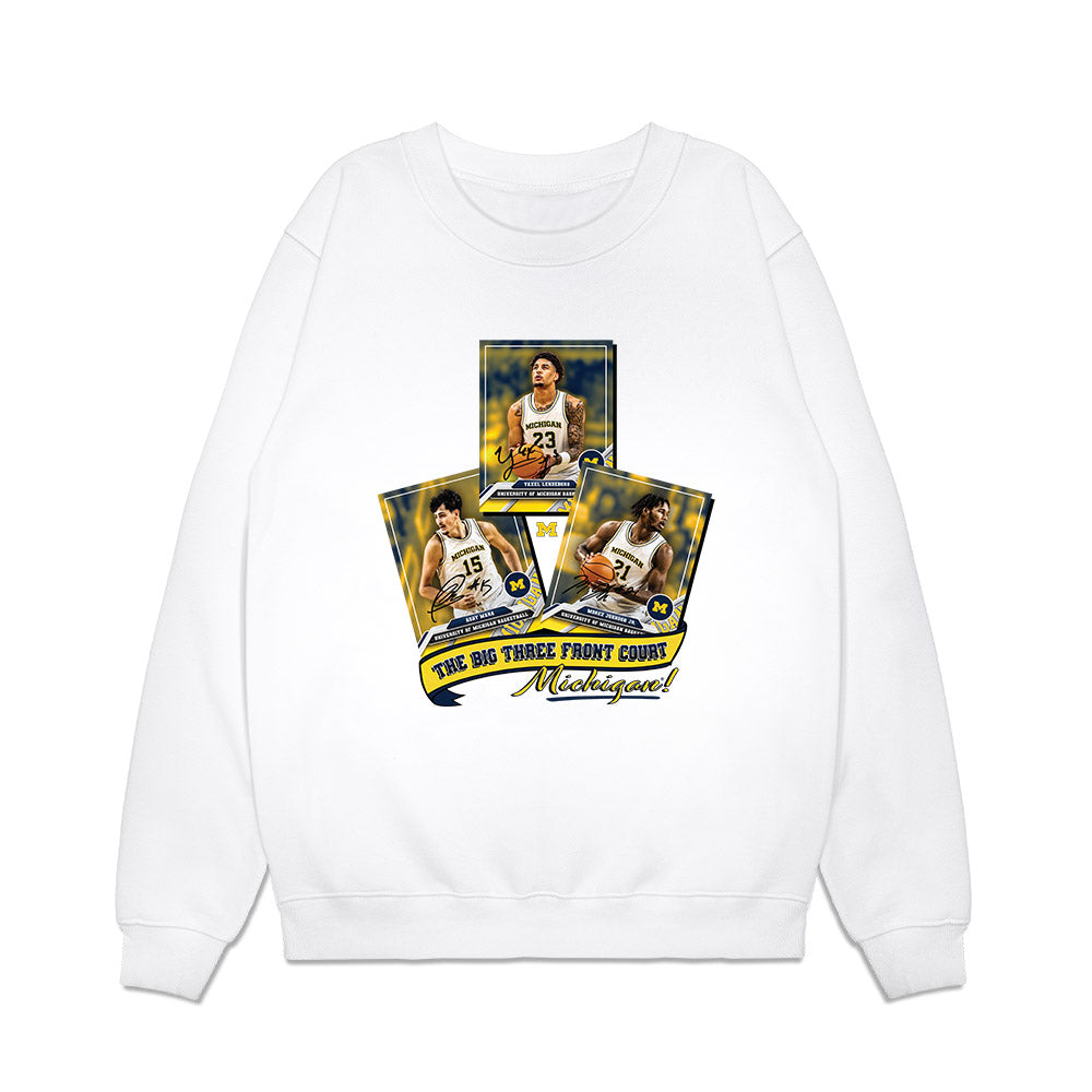 Michigan - NCAA Men's Basketball : Aday Mara & Morez Johnson Jr. & Yaxel Lendeborg - Graphic Premium Crewneck Sweatshirt-0