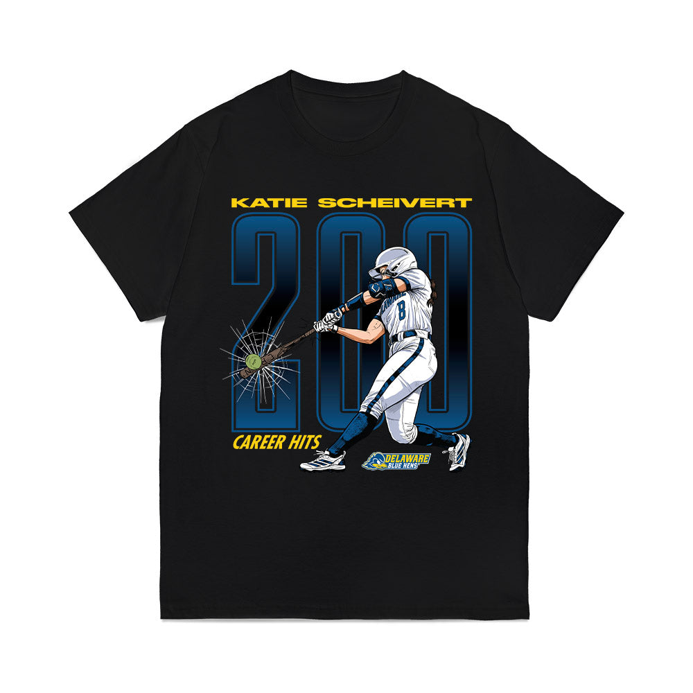 Delaware - NCAA Softball : Katie Scheivert - 200 Career Hits Collage Comfort Colors T-Shirt-0